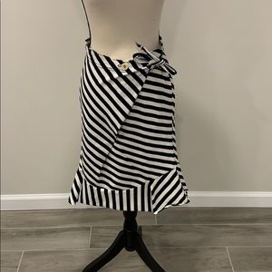 Blue and white striped knee length skirt